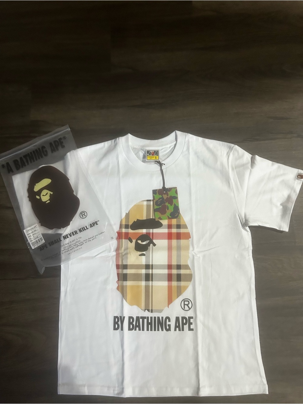 A Bathing Ape White Plaid Logo Short Sleeve T-Shirt